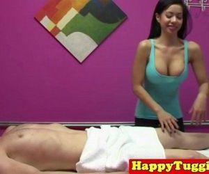 Busty masseuse tugging on client cock - 8 min HD