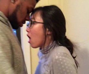 Korean student kissing her first black guy while boyfriend..